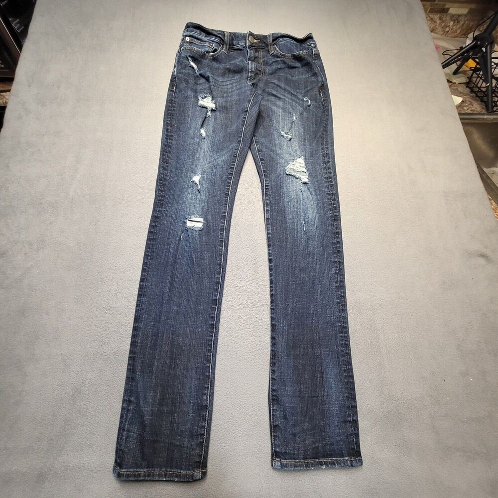 American‎ Eagle Jeans Mens 30x33 Blue Slim Straight Stretch Distressed Denim